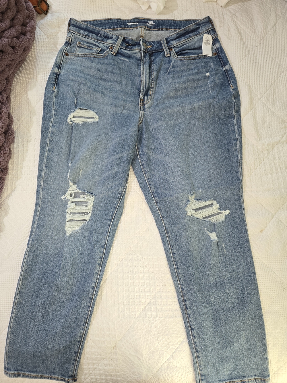 Old Navy Curvy OG Straight Light Blue Distressed Jeans NWT